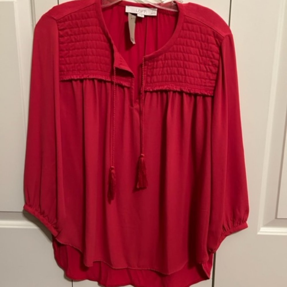 LOFT | Red Blouse with Tassels